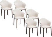 Zestaw 6 krzeseł z teksturowanej tkaniny i drewna kauczukowca  - Kremowe - LUMELY