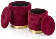 POLLY zestaw 2 puf, bordowy, glamour, ze schowkiem, pikowane,tkanina velvet