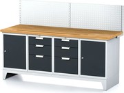 Stół warsztatowy MECHANIC z panelem perforowanym, 2000x685x880 mm, 2x 3 szufladowy kontener, 2x szafka, grafitowy