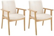 Zestaw 2 krzeseł z podłokietnikami z sztruksu i drewna kauczukowego - Kremowy - FILDON