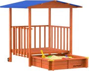 Piaskownica z werandą SUNNY, 130x130x143cm, brązowa/niebieska Jurhan