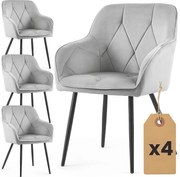 Zestaw 4 jasnoszarych krzeseł welurowych z pikowaniem Z5-E00