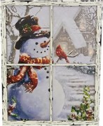 Obraz na ścianę "Bałwanek w oknie", 3 LED, 49 x 38,5 cm