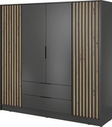 Szafa otwierana 200 cm Fioro - czterodrzwiowa szafa z lamelami, 2 szuflady - grafit