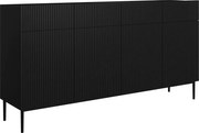 Komoda czterodrzwiowa Nicole 200 cm z szufladami z ryflowanym frontem - czarny mat / czarne nóżki