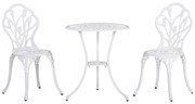 Outsunny Stylowy Zestaw Mebli Balkonowych 3-częściowy - Aluminium, Biały Kolor, 2 Krzesła, Stół z Otworem na Parasol