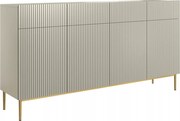 Komoda czterodrzwiowa Nicole 200 cm z szufladami z ryflowanym frontem - kaszmir / złote nóżki