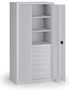 Szafa warsztatowa na narzędzia KOVOS, 3 półki, 7 szuflad, perforowana, 950 x 600 x 1950 mm, szary