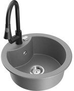 Mexen Diego zlewozmywak granitowy 1-komorowy z baterią kuchenną Elia, szary - 6512-71-670101-70