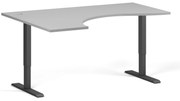 Ergonomiczne biurko z regulacją wysokości, 160x120 cm, 1 silnik, L/P, czarna podstawa, szary