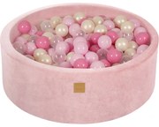 Okrągły Suchy Basen Z Piłeczkami 7cm Dla Dziecka, 90x30cm/200 Piłek, Welurowy, Jasnoróżowy, Piłki: Pastelowy Róż, Jasnoróżowe, Transparent, Biała Perła - Meowbaby®