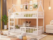 Łóżko piętrowe 90x200cm - z litego drewna - z drabinką - Białe