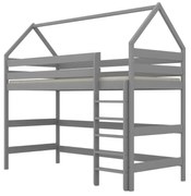 Łóżko domek na antresoli TOBI 2 160x80 szare drewniane KOCOT KIDS