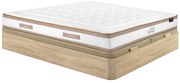 Zestaw 180 x 200 cm: stelaż ze skrzynią w jasnym naturalnym kolorze + materac hybrydowy ze sprężynami kieszeniowymi 7 stref i pianką z pamięcią kształtu, grubość 28 cm – MEYANI od YSMÉE