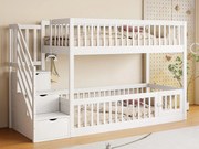 Łóżko piętrowe 90×200 cm - z drabiną bezpieczeństwa - z 3 szufladami - białe (materac nie jest zawarty)