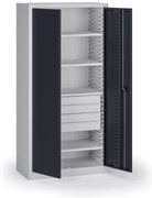 Szafa warsztatowa, 4 półki + 4 szuflady, 1950 × 950 × 500 mm, grafitowe drzwi