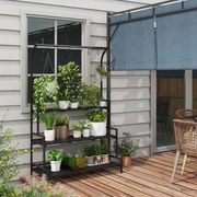 Outsunny Stojak na kwiaty, 3 poziomy, 6 haków, Wewnątrz i Na Zewnątrz, Metalowa rama, 170W x 110Dł x 50S cm, Czarny