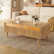 Nowoczesny stolik kawowy - 110 x 50 x 40 cm - z 2 szufladami + diody LED - MDF - naturalny