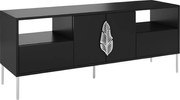 Czarna komoda RTV Skandica MERLIN ze srebrnymi dodatkami