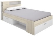 Łóżko z zagłówkiem, schowkami i szufladą - 120 x 190 cm - Naturalny i biały - LEANDRE
