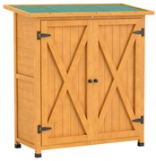 Outsunny Szafka Ogrodowa, Schowek na Narzędzia z Drewna, Wodoodporny Schowek z 2 Drzwiami, Asfaltowy Dach 110 x 55 x 117 cm, Żółta