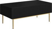 Stolik kawowy Nicole 120 cm z szufladami i metalowymi nogami - czarny mat / złote nóżki