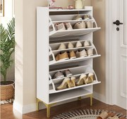 Nowoczesna szafa na buty 63x24x120 cm - 3 poziomy przechowywania - Nogi metalowe - MDF - Biały