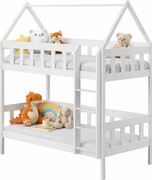 Białe skandynawskie łóżko piętrowe w kształcie domku W3-S26