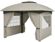 Outsunny 3,4x3,4 m Pawilon Ogrodowy z Wentylacyjnym Dachem, Oknami Łukowymi, Stalowym Stelażem, Jasnoszary