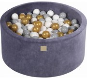 Okrągły Suchy Basen Z Piłeczkami 7cm Dla Dziecka, 90x40cm/300 Piłek, Welurowy, Szaroniebieski, Piłki: Złote, Szare, Białe - Meowbaby®