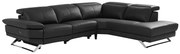 Kanapa narożna prawostronna z czarnej skóry z elektryczną funkcją relax PUNO II