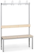 Ławka do szatni z wieszakiem, siedzisko - listwy, długość 1000 mm, szara