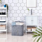 HOMCOM Elegancki Kosz na Pranie z Bambusa z Podziałem na Jasne/Ciemne Ubrania, z Pralnym Workiem, Szary