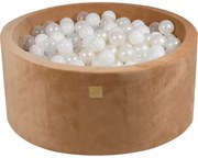 Okrągły Suchy Basen Z Piłeczkami 7cm Dla Dziecka 90x40cm/300 Piłek, Supersoft Velvet, Karmelowy, Piłki: Białe, Biała Perła, Transparentne - Meowbaby®