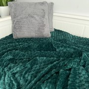 Gruby koc tłoczony z mikrofibry kulki butelkowa zieleń 160x200 cm