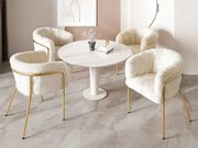 Zestaw 4 leżaków do jadalni, salonu lub sypialni - z materiału przypominającego króliczy puch - z 4 złotymi metalowymi nogami - beżowy