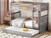 Łóżko piętrowe 2x90x200cm z łóżkiem wysuwanym 90x190cm - z barierką i schodami - Szary