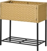 Outsunny Gardenbed Plantbox Łóżko ogrodowe, z 1 półką, PE-rattan, 70 cm x 30 cm x 72 cm, Piasek