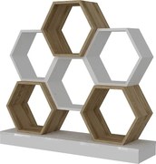 Nowoczesny regał w kolorze białym i dębowym, 120 x 29,5 x 109 cm | Płyta wiórowa pokryta melaminą w 100%, grubość 18 mm | Stylowe miejsce do