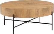 Stolik kawowy okrągły Liviano 80 cm z metalowymi nogami - dąb naturalny / czarny