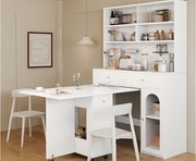 Zestaw mebli kuchennych - Zawiera 1 składany stół jadalniany + 1 kuchenny kredens - z kółkami ułatwiającymi przemieszczanie - biały