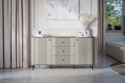Komoda Vesper 160 cm z szufladami na nóżkach - kaszmir / orzech / czarne nogi