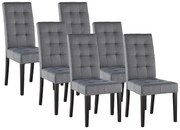 Komplet 6 krzeseł VILLOSA - Szara tkanina + Ciemne drewniane nogi