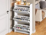 Szafa na buty 70x24x120 cm - 3 drzwi uchylne - 6 przegródek - MDF i płyta wiórowa - Biały