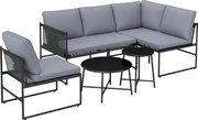 Outsunny Zestaw mebli ogrodowych lounge, 4-5 osób, kanapa dwuosobowa, stolik, krzesło, grube poduszki, siatkowe siedziska | Aosom PL