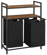 Kosz na bieliznę z 2 półkami BERGEN, 2x46l, czarna/brązowa Vasagle