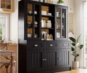 Nowoczesna kredens kuchenny 140×38,5×175 cm - z 5 drzwiami i 3 szufladami i 9 półkami - czarny