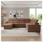 Rozkładany narożnik o uniwersalnym układzie U z pojemnikiem na pościel GRANADA, brązowy