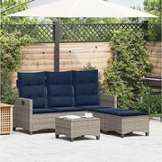 Zestaw mebli ogrodowych 3-częściowy szary rattanowy w kształcie L z grubymi poduszkami i regulowanym oparciem