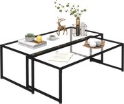 HOMCOM Zestaw 2 Stolików Kawowych Stalowe z Przezroczystym Blatem Nowoczesny Design Czarne 119x56x44.5 cm | Aosom PL